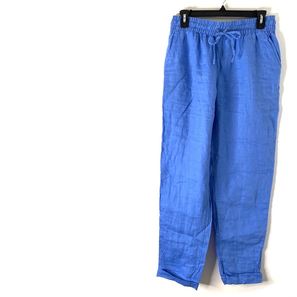 H&M Linen Drawstring Pants in Periwinkle Blue